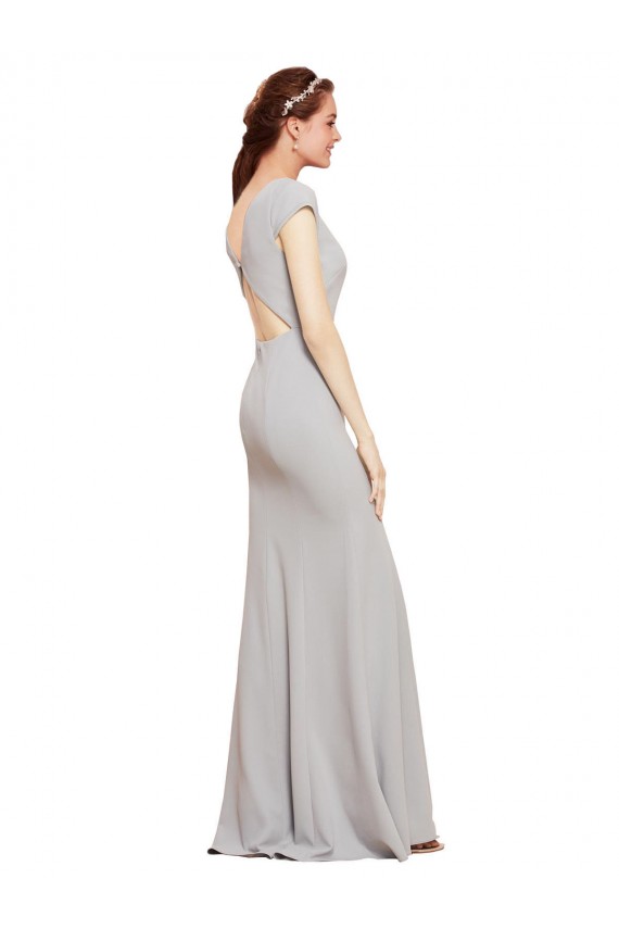 Long Sleeveless Stretch Crepe Dark Navy Boat Neck A-Line Prom Dress Canada Online