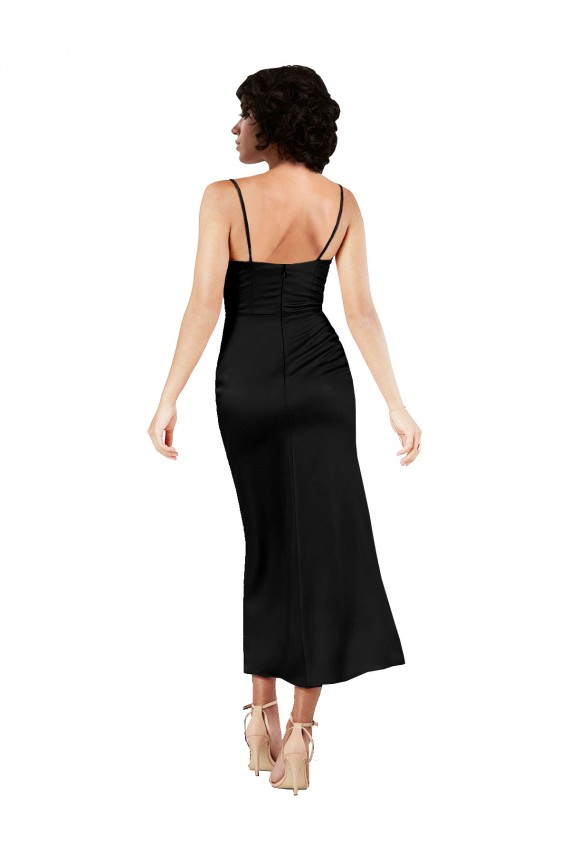 Tea Length Sleeveless Silky Satin Black A-Line Prom Dress Canada Online