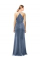 Long Sleeveless Stretch Velvet Dusty Blue Spaghetti Straps A-Line Prom Dress Canada Online
