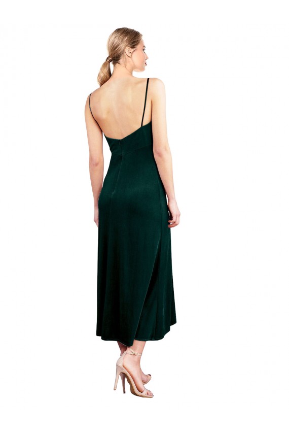 Midi Length Sleeveless Stretch Velvet Dark Green A-Line Prom Dress Canada Online