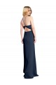 Long Sleeveless Stretch Satin Dark Navy Halter Neck A-Line Prom Dress Canada Online