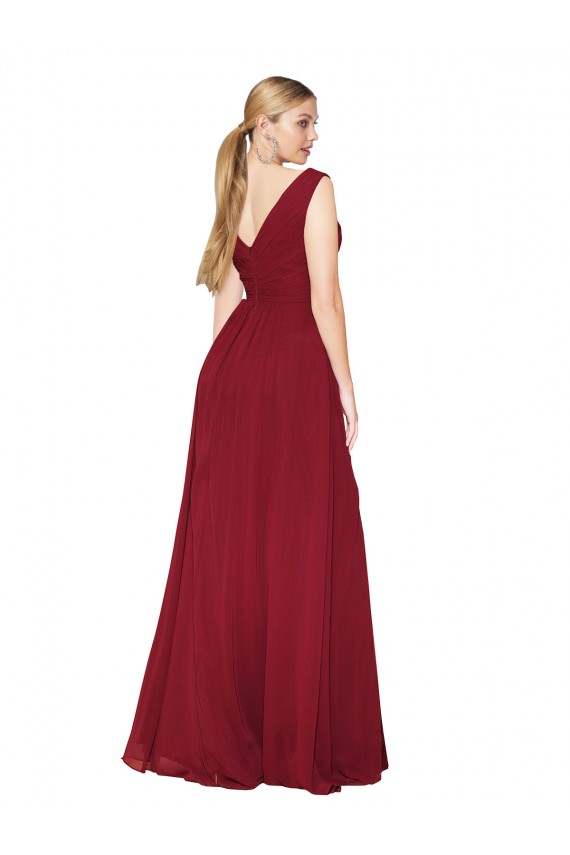 Long Sleeveless Soft Chiffon Burgundy A-Line Black Tie Prom Dress Canada Online