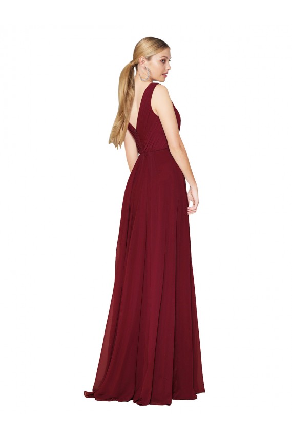 Long Sleeveless Soft Chiffon Burgundy V-Neck A-Line Prom Dresses Canada Online