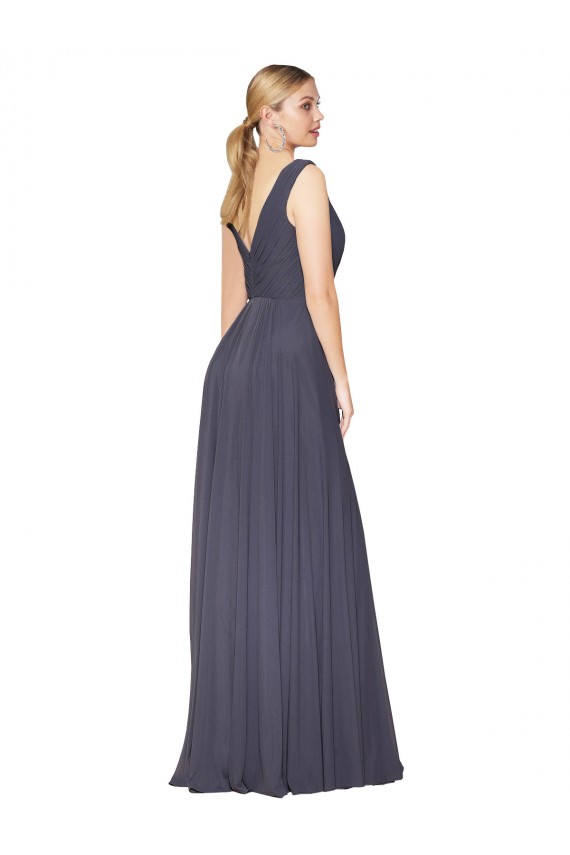 Long Sleeveless Soft Chiffon Dusty Blue A-Line Prom Dress Canada Online
