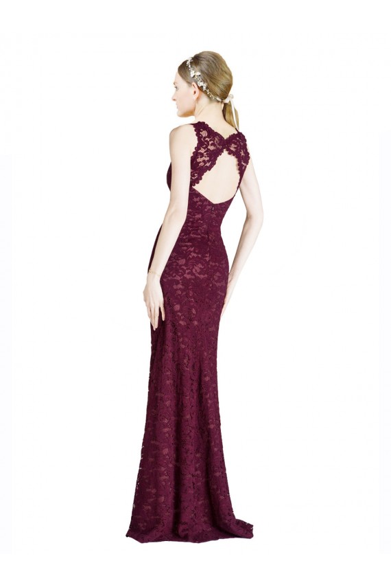 Long Sleeveless Lace Burgundy Gold A-Line Prom Dress Canada Online