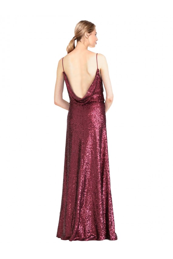 Long Sleeveless Sequin Burgundy A-Line Prom Dress Canada Online
