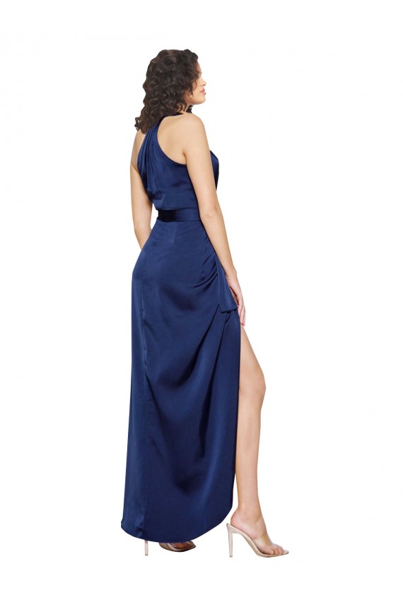 Long Sleeveless Silky Satin Sapphire A-Line High Low Prom Dress Canada Online