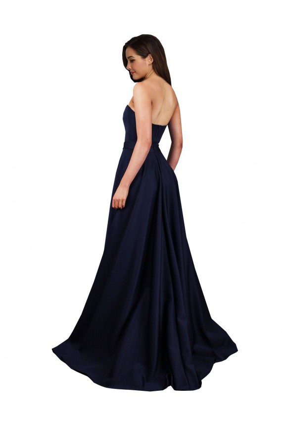 Long Sleeveless Stretch Crepe Dark Navy A-Line Prom Dress Canada Online