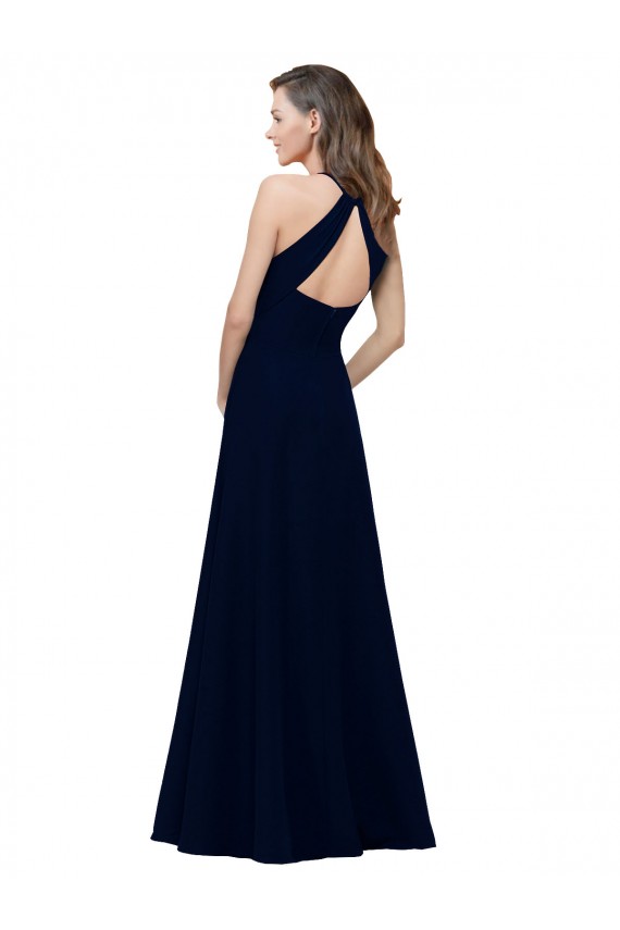 Long Sleeveless Stretch Crepe Dusty Pink A-Line Keyhole Back Prom Dress Canada Online