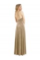 Long Sleeveless Stretch Velvet Champagne A-Line Open Back Prom Dress Canada Online