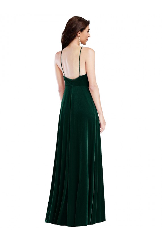 Long Sleeveless Stretch Velvet Dark Green A-Line Halter Neck Prom Dress Canada Online