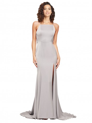 Sweep Train Sleeveless Stretch Satin A-Line Prom Dress Canada Online