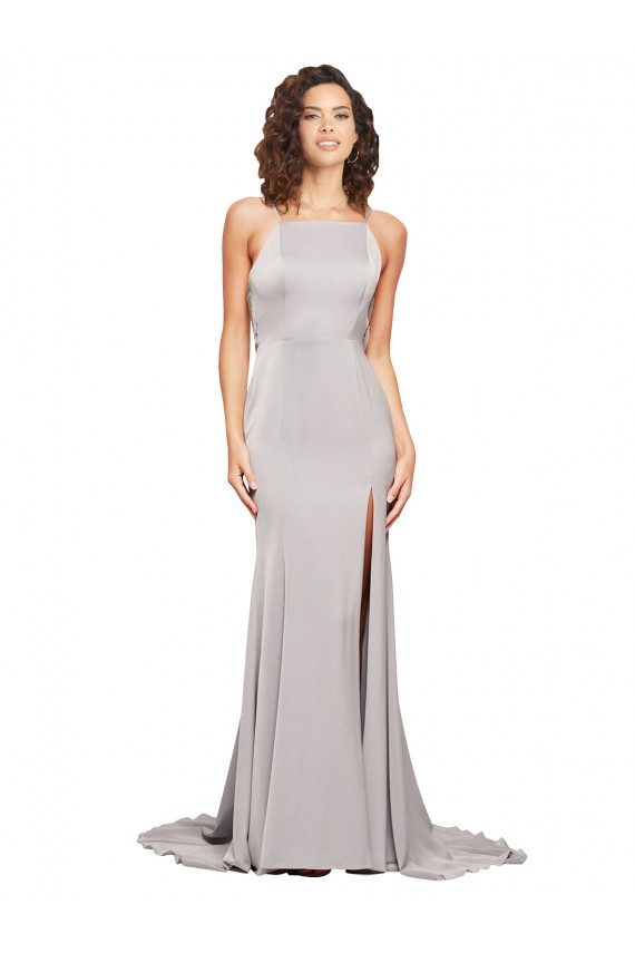 Sweep Train Sleeveless Stretch Satin A-Line Prom Dress Canada Online