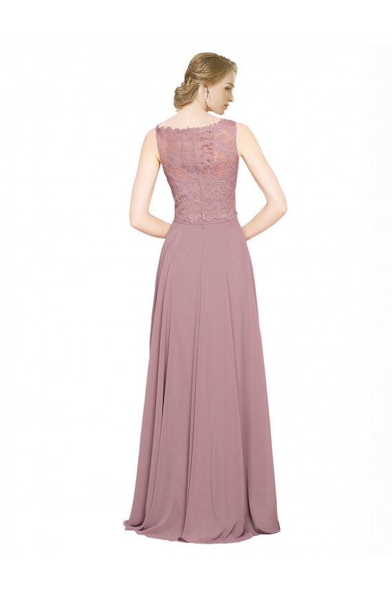 Long Sleeveless Soft Chiffon & Lace A-Line Black Tie Prom Dress Canada Online