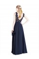 Long Sleeveless Soft Chiffon & Lace Dark Navy A-Line Prom Dress Canada Online