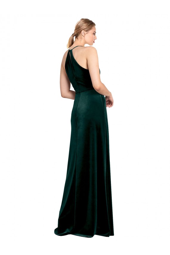 Long Sleeveless Stretch Velvet Dark Green Spaghetti Straps A-Line Prom Dress Canada Online