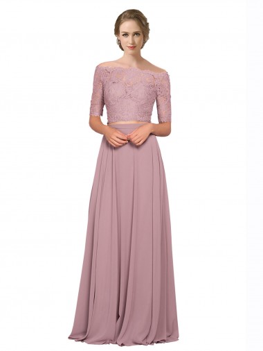 Short Sleeves Long Soft Chiffon & Lace A-Line Prom Dress Canada Online