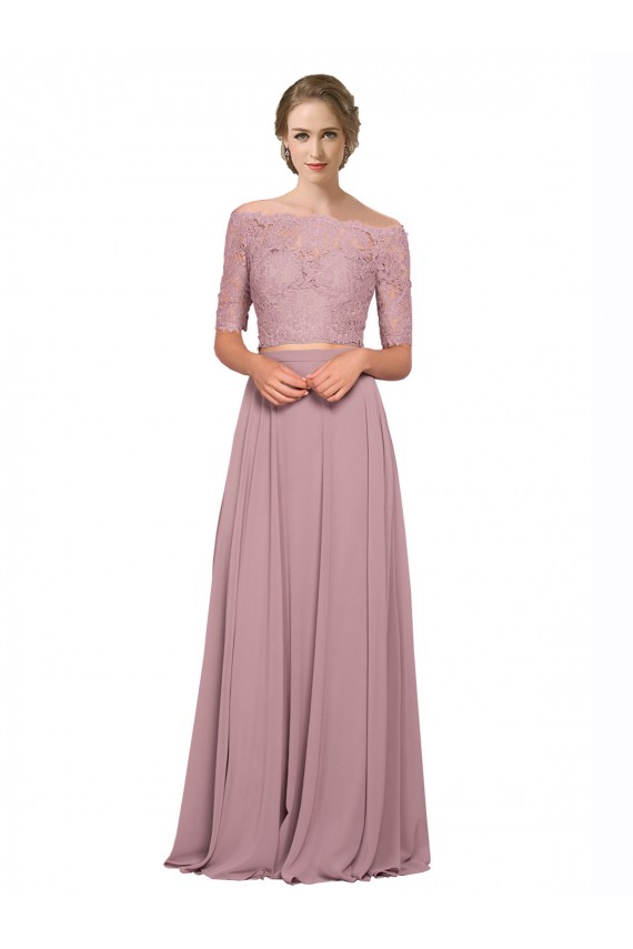 Short Sleeves Long Soft Chiffon & Lace A-Line Prom Dress Canada Online