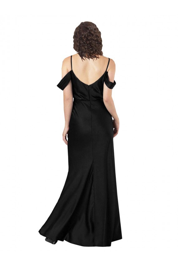 Long Sleeveless Silky Satin Black Off the Shoulder A-Line Prom Dress Canada Online