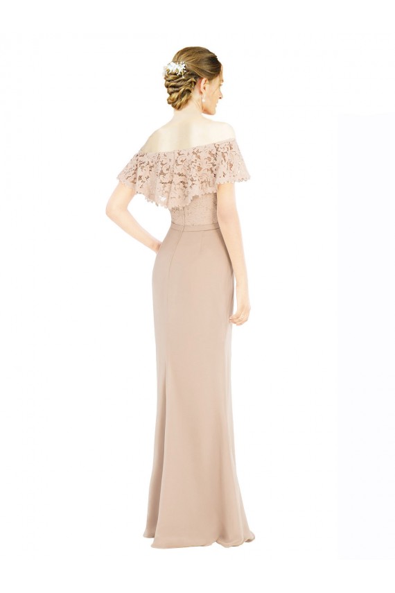 Long Sleeveless Soft Chiffon & Lace Champagne Off the Shoulder A-Line Prom Dress Canada Online