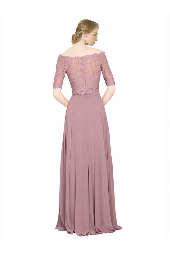 Short Sleeves Long Soft Chiffon & Lace A-Line Prom Dress Canada Online