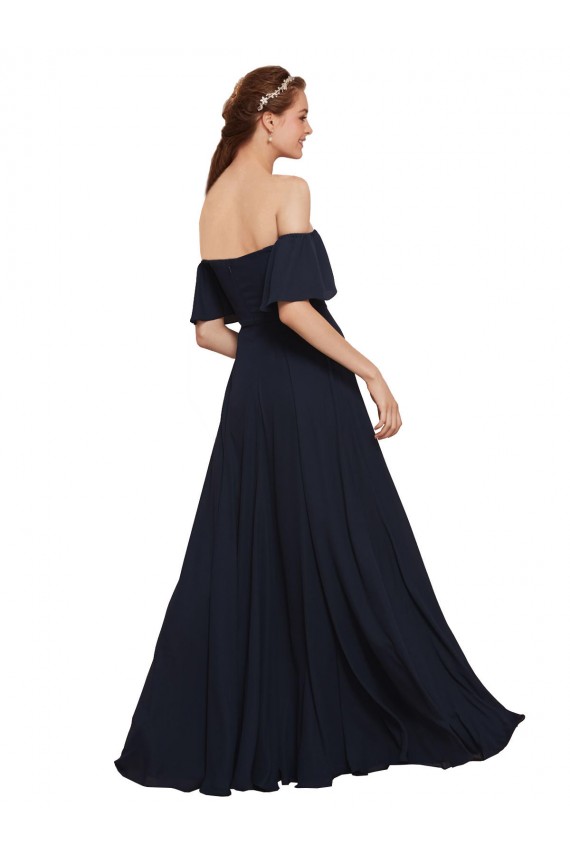 Long Sleeveless Soft Chiffon Dark Navy A-Line Prom Dress Canada Online