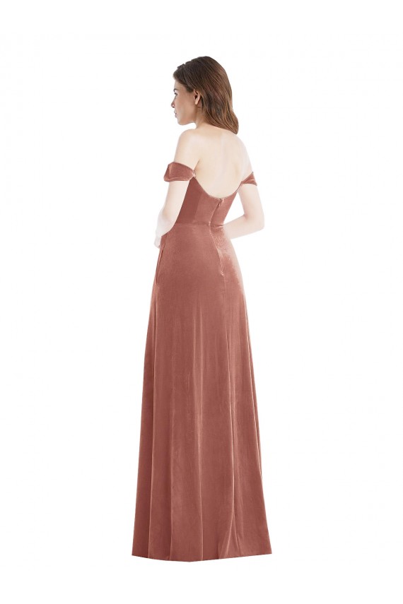 Long Sleeveless Stretch Velvet Cinnamon Rose A-Line Prom Dress Canada Online