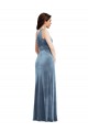Long Sleeveless Stretch Velvet Dusty Blue A-Line Prom Dress Canada Online