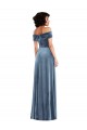 Long Sleeveless Stretch Velvet Dusty Blue Off the Shoulder A-Line Prom Dress Canada Online
