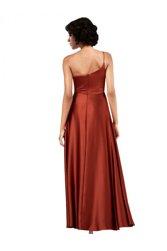 Long Sleeveless Silky Satin Burnt Orange A-Line Black Tie Prom Dress Canada Online
