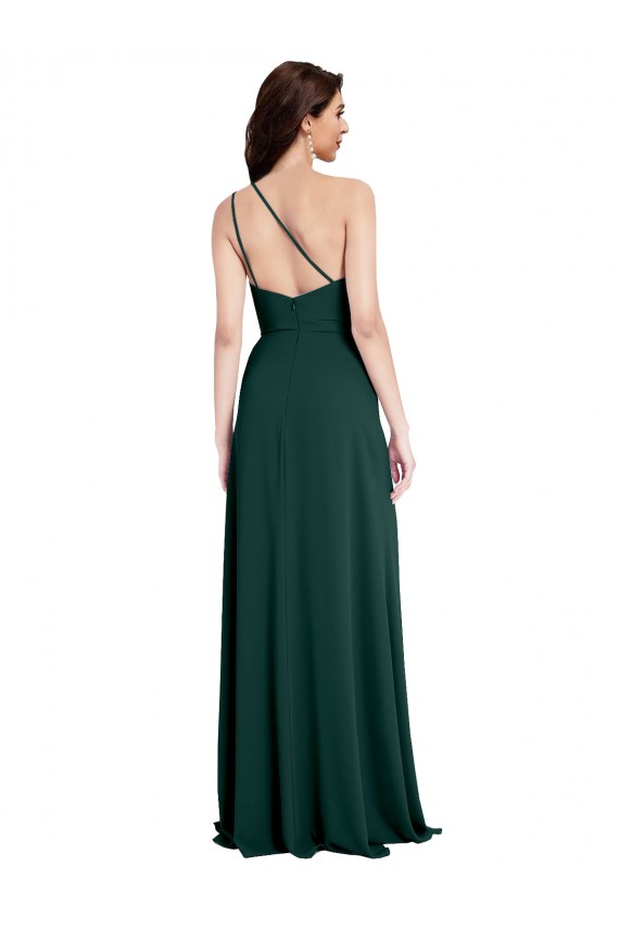 Long Sleeveless Stretch Crepe Midnight Green One Shoulder A-Line Prom Dress Canada Online