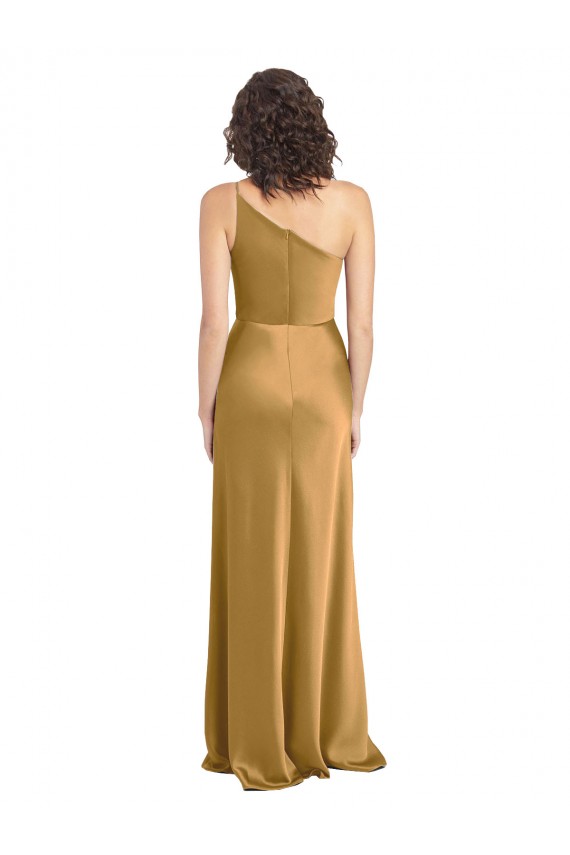 Long Sleeveless Stretch Satin Gold A-Line Prom Dress Canada Online