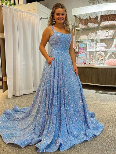 Court Train Sleeveless Velvet Sequin A-Line Prom Dress Canada Online