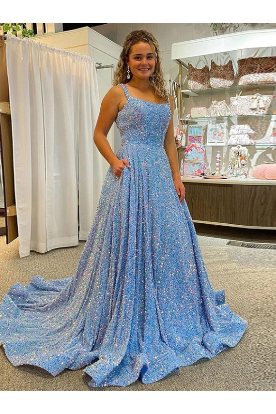 Court Train Sleeveless Velvet Sequin A-Line Prom Dress Canada Online