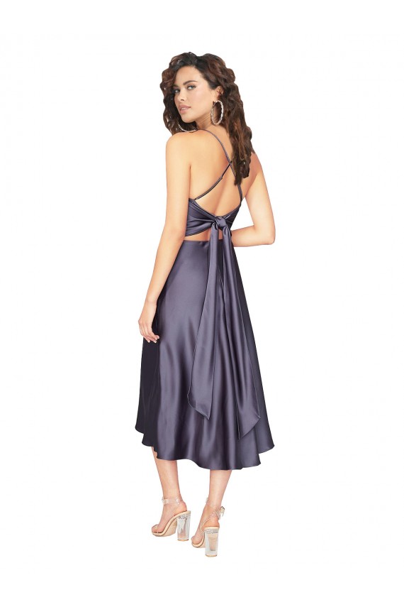 Midi Length Sleeveless Silky Satin Dusk A-Line Prom Dress Canada Online