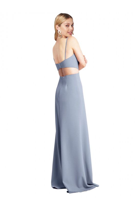Long Sleeveless Stretch Crepe Smoke Blue A-Line Prom Dress Canada Online