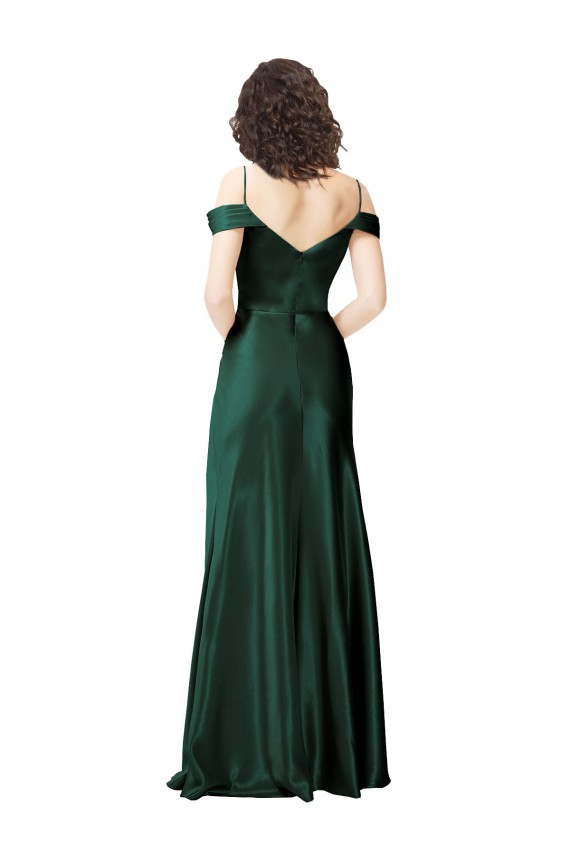 Long Sleeveless Stretch Satin Hunter Off the Shoulder A-Line Prom Dress Canada Online