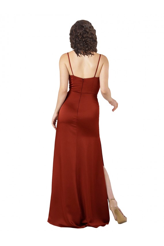 Long Sleeveless Silky Satin Red Spaghetti Straps A-Line Prom Dress Canada Online