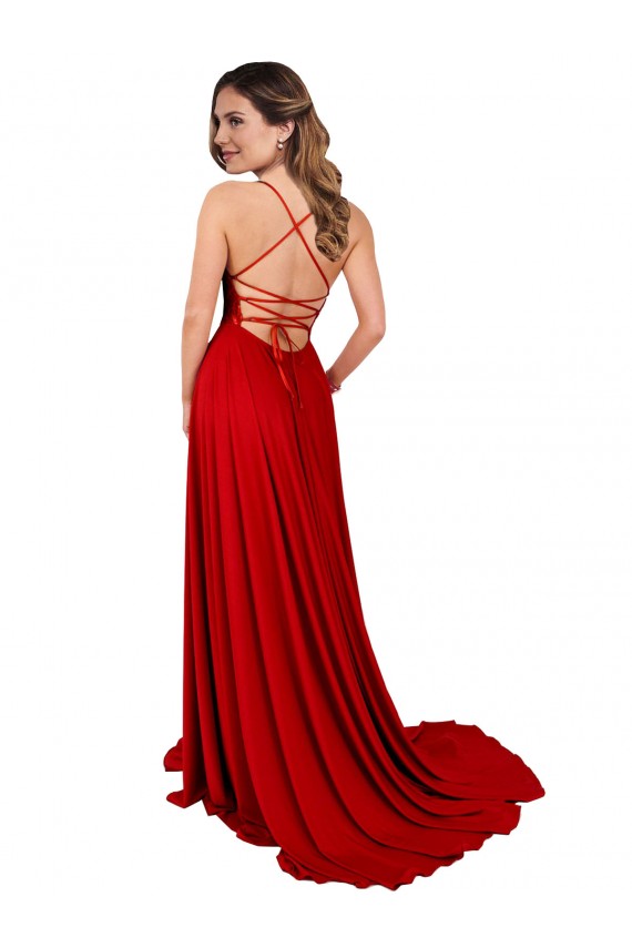 Long Sleeveless Spandex & Lace Red A-Line Prom Dress Canada Online