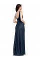 Long Sleeveless Stretch Satin Dark Navy Square Neck A-Line Prom Dress Canada Online