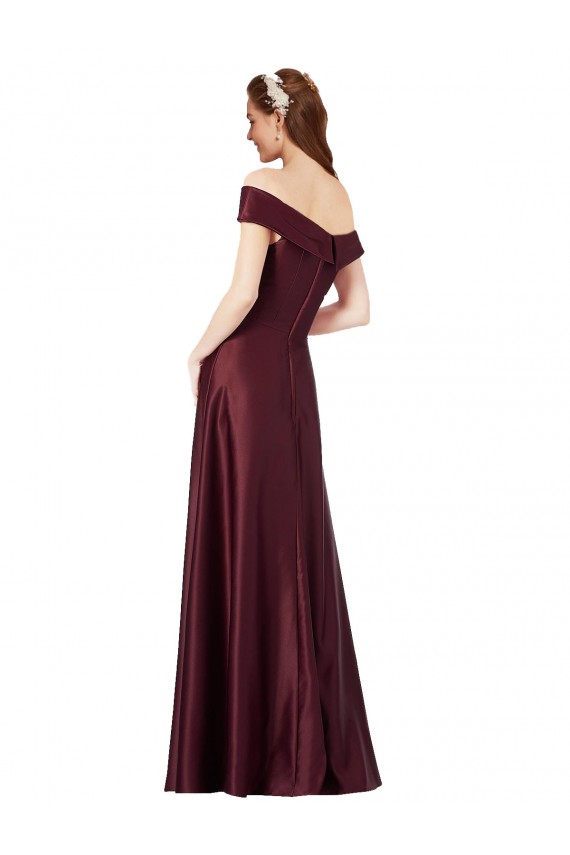 Long Cap Sleeves Satin Burgundy Gold A-Line Black Tie Prom Dress Canada Online