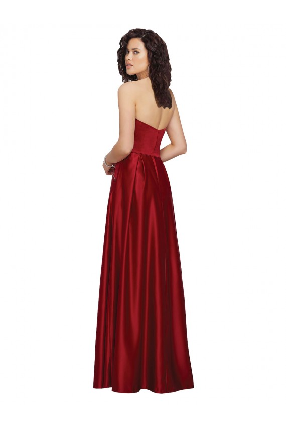 Long Sleeveless Satin Dark Red A-Line Prom Dress Canada Online