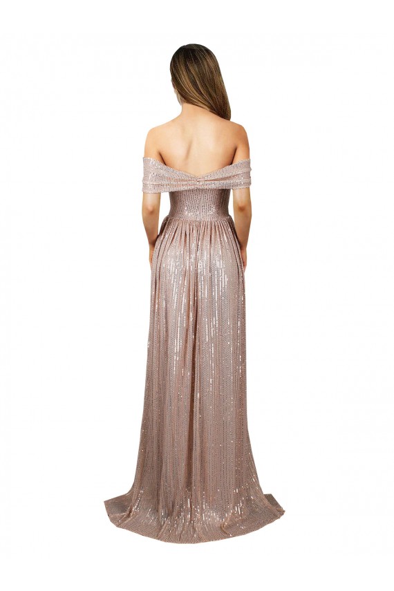 Long Sleeveless Sequin Champagne A-Line Prom Dress Canada Online