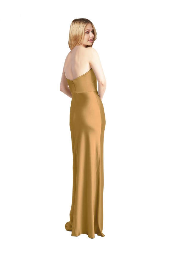 Long Sleeveless Stretch Satin Gold Strapless A-Line Prom Dress Canada Online