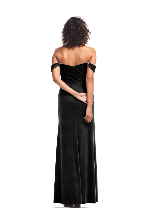 Long Sleeveless Stretch Velvet Black Off the Shoulder A-Line Prom Dress Canada Online