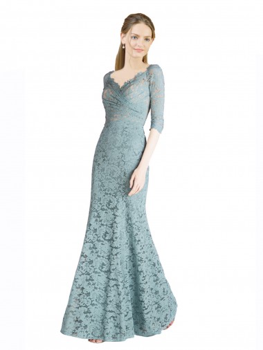 Long Half Sleeves Lace A-Line Prom Dress Canada Online