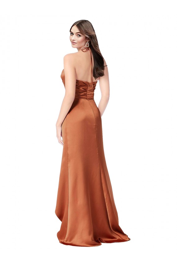 Long Sleeveless Silky Satin Orange A-Line High Low Prom Dress Canada Online