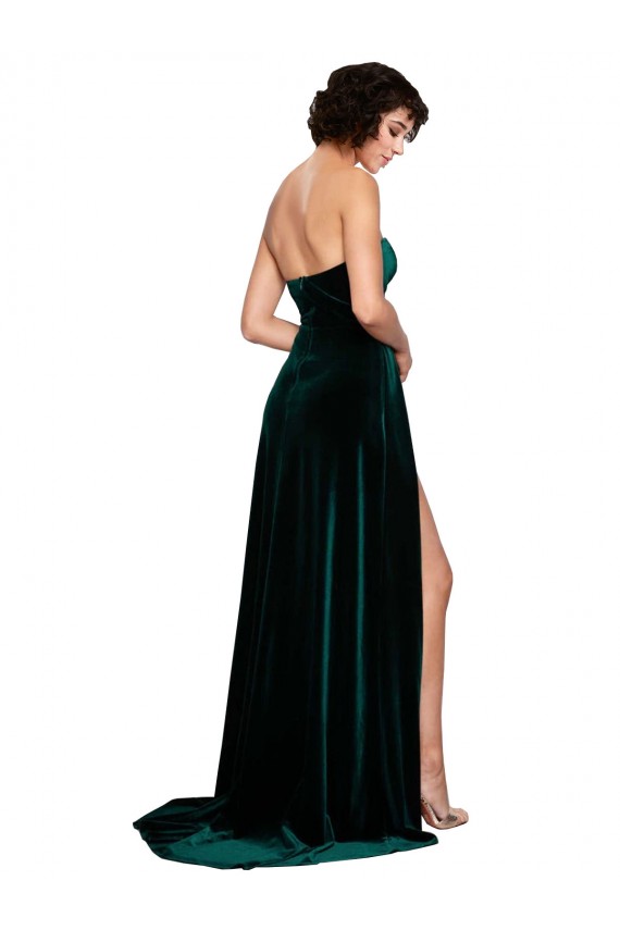 Sweep Train Sleeveless Stretch Velvet Dark Green A-Line Prom Dress Canada Online
