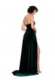 Sweep Train Sleeveless Stretch Velvet Dark Green A-Line Prom Dress Canada Online