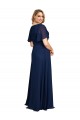 Long Short Flutter Sleeves Soft Chiffon Dark Navy A-Line Plus Size Formal Prom Dress Canada Online